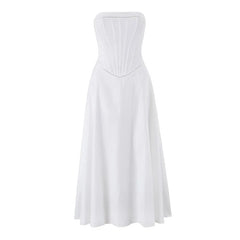 White Corset Strapless Midi Dresses