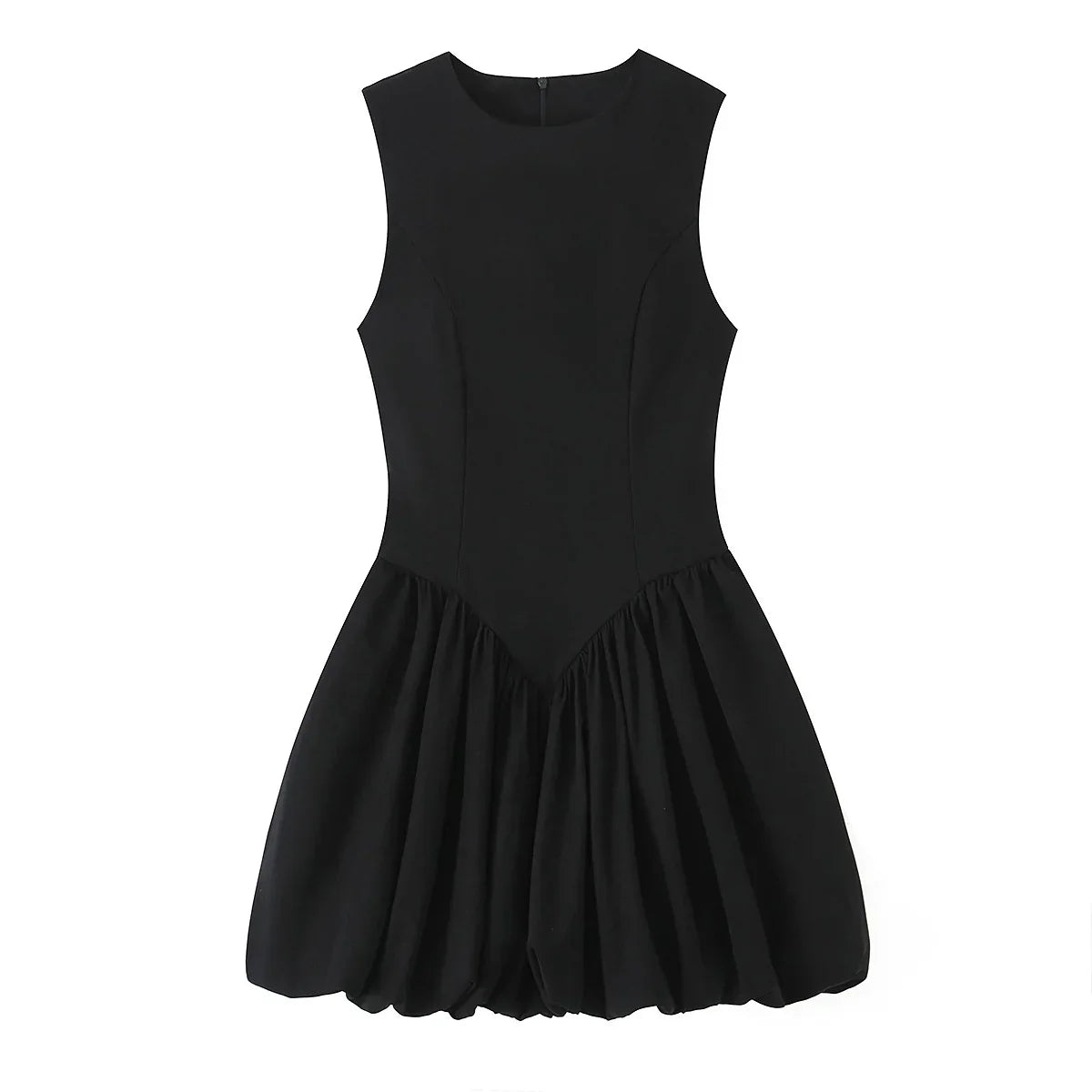O Neck Sleeveless Balloon Effect Short Dresses