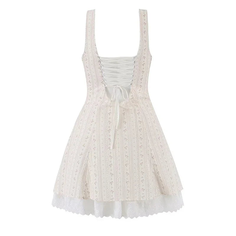Pretty Girls Lace Trim Floral Corset Mini Dresses
