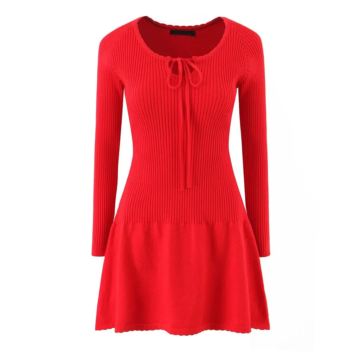 Sexy Lace Up O Neck Red Knit Mini Dresses