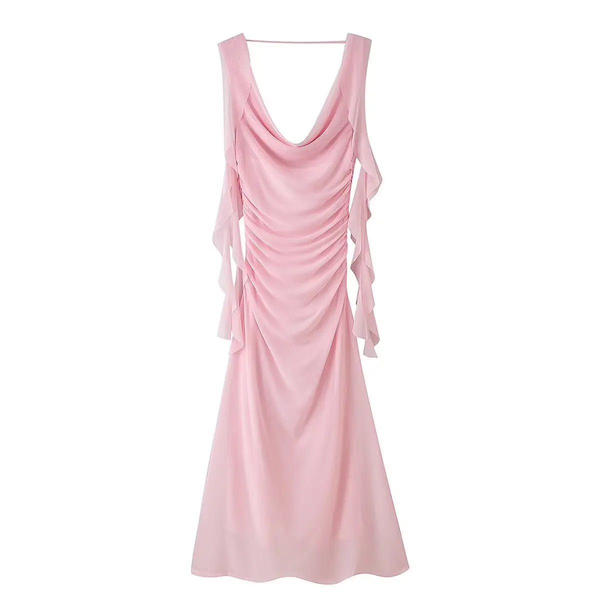 Romantic Pink Mesh Maxi Dresses
