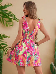 Woven V-Neck Sleeveless Mini Dresses