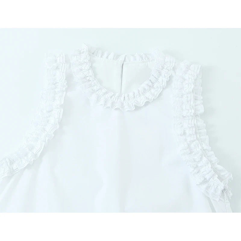 Summer Ruffle O Neck Sleeveless A-line Mini White Dresses Sexy Casual Vestidos