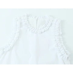 Summer Ruffle O Neck Sleeveless A-line Mini White Dresses Sexy Casual Vestidos