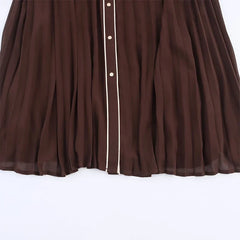 Brown With Belt Pleated Midi Dresses