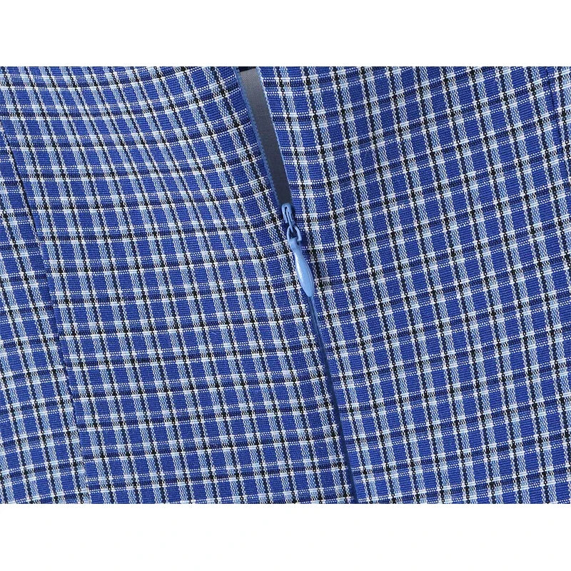 Sexy Cute Girls Blue Plaid Tiered Lace Trim Mini Dresses