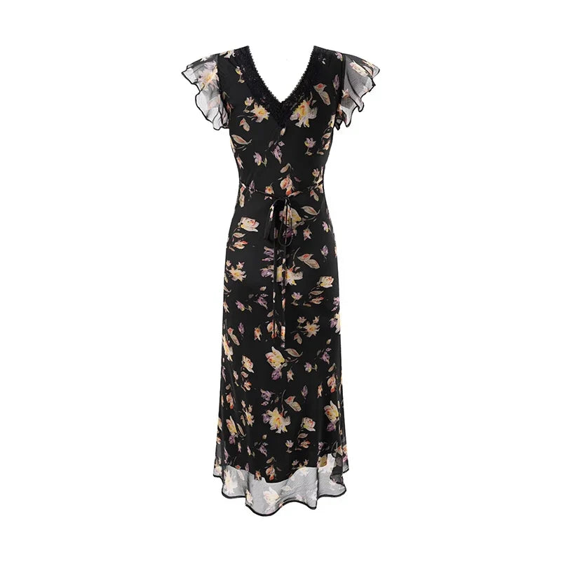 French Style Floral Print Elegant Summer Dresses