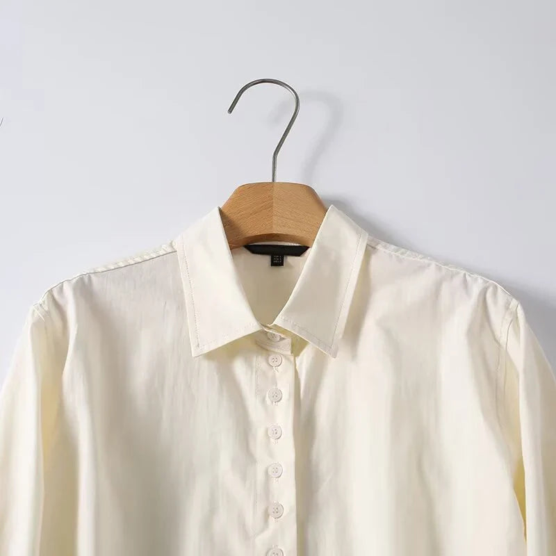 Commuting Style Long Sleeve Shirt Solid Lapel Collar Cotton Casual Office Shirts