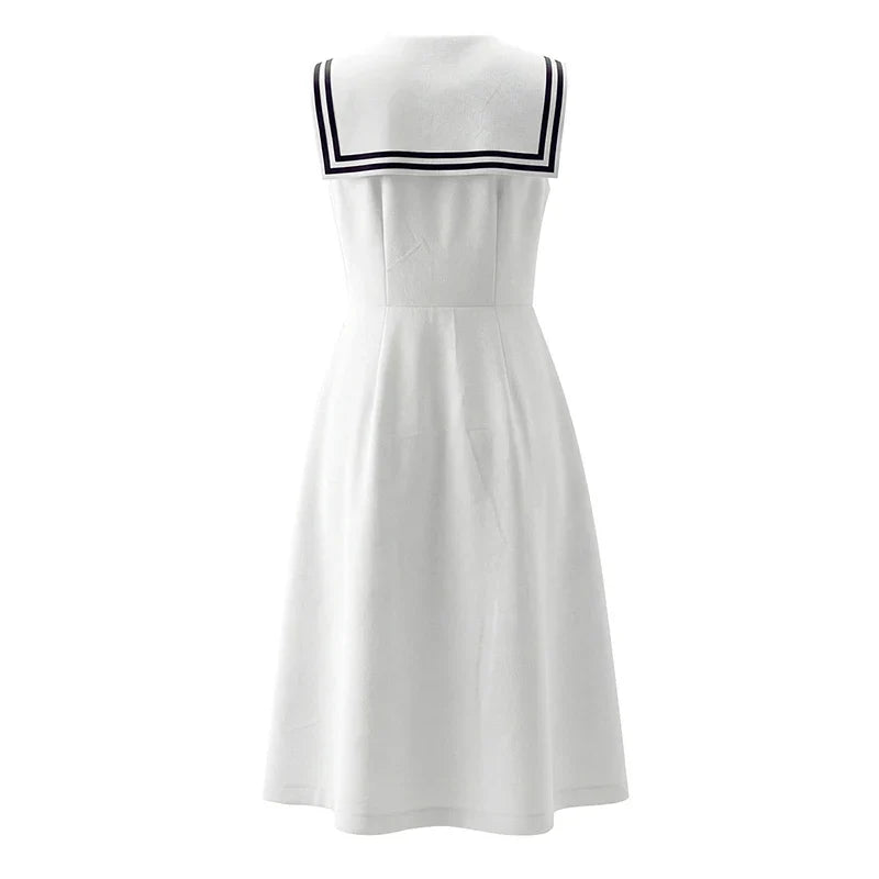 French Retro Sailor Collar Elegant White Dresses