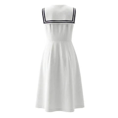 French Retro Sailor Collar Elegant White Dresses