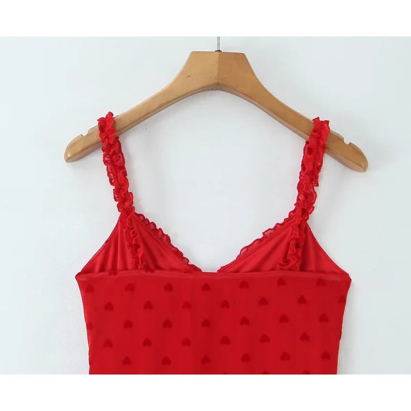Spaghetti Straps Red Mini Dresses For Sleeveless V Neck Hem Ruffle A-line Holiday Summer Dresses