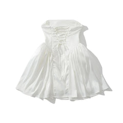 Sexy Elegant Prom Strapless Dresses Lace Up Back White Pink Evening Party Mini Dresses