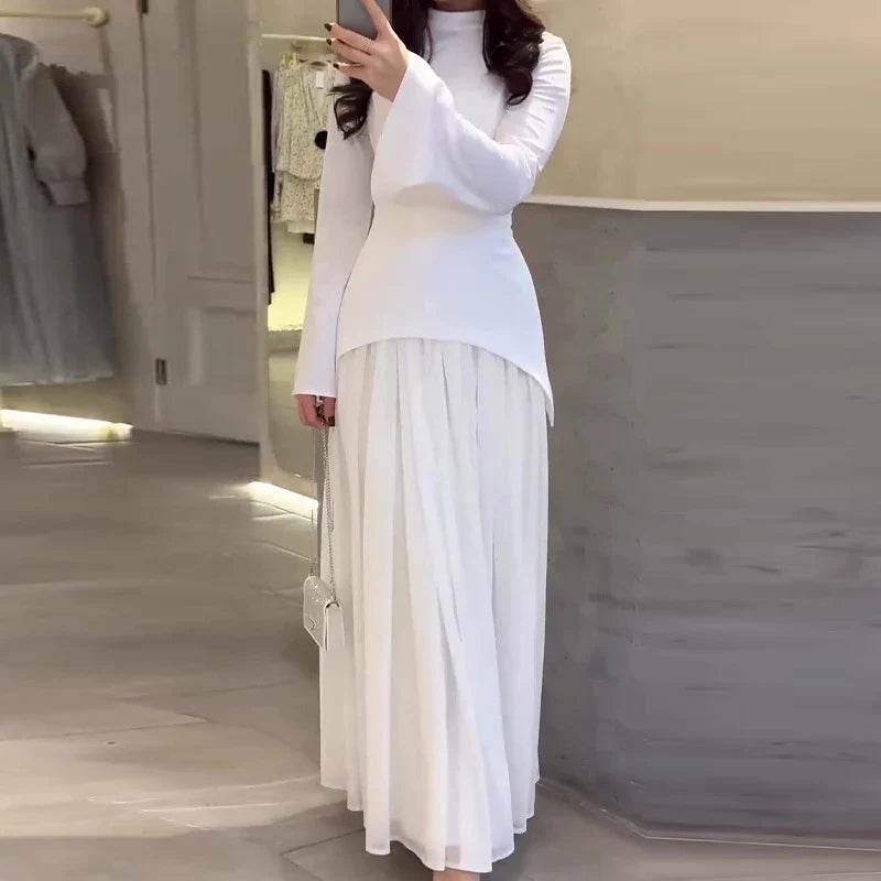 Patchwork Pleated Maxi Dresses
