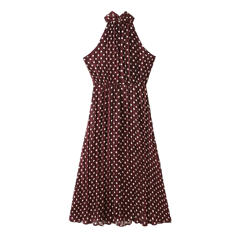 Sleeveless Halter Polka Dot Dresses