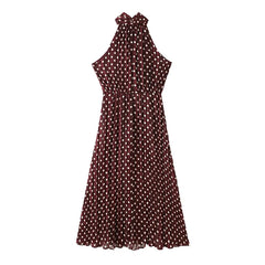 Sleeveless Halter Polka Dot Dresses