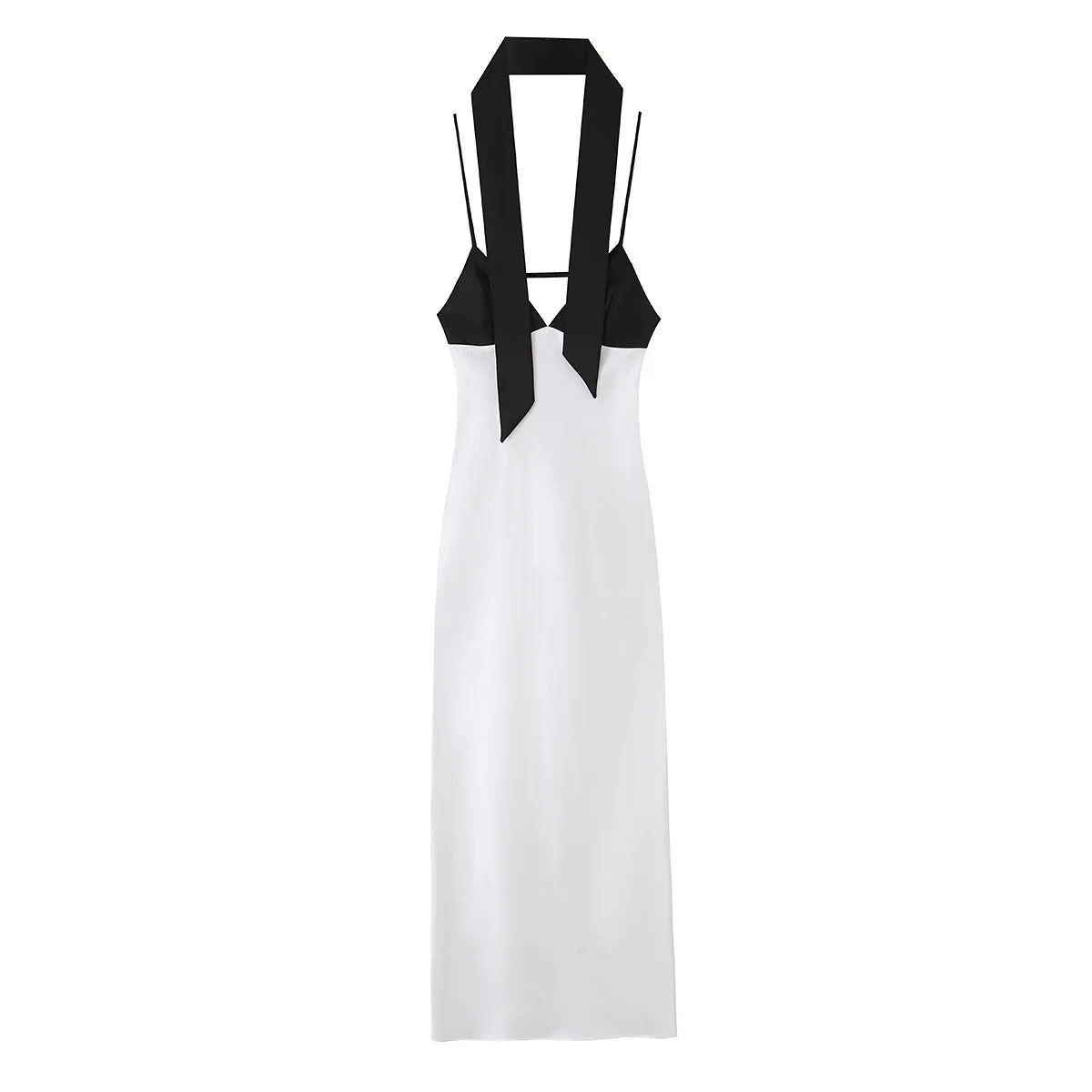 Elegant With Scarf V Neck Patchwork Sling Dresses