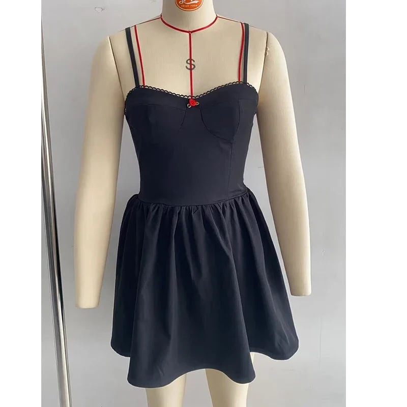 Black Lace Trim Sexy Mini Dresses