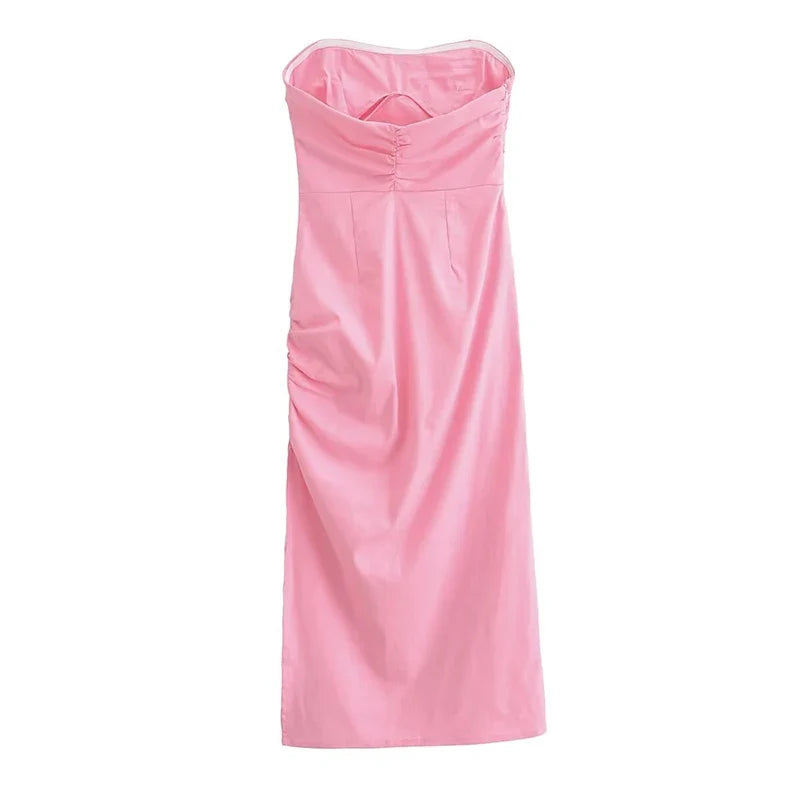 Sexy Ruched Strapless Midi Dresses