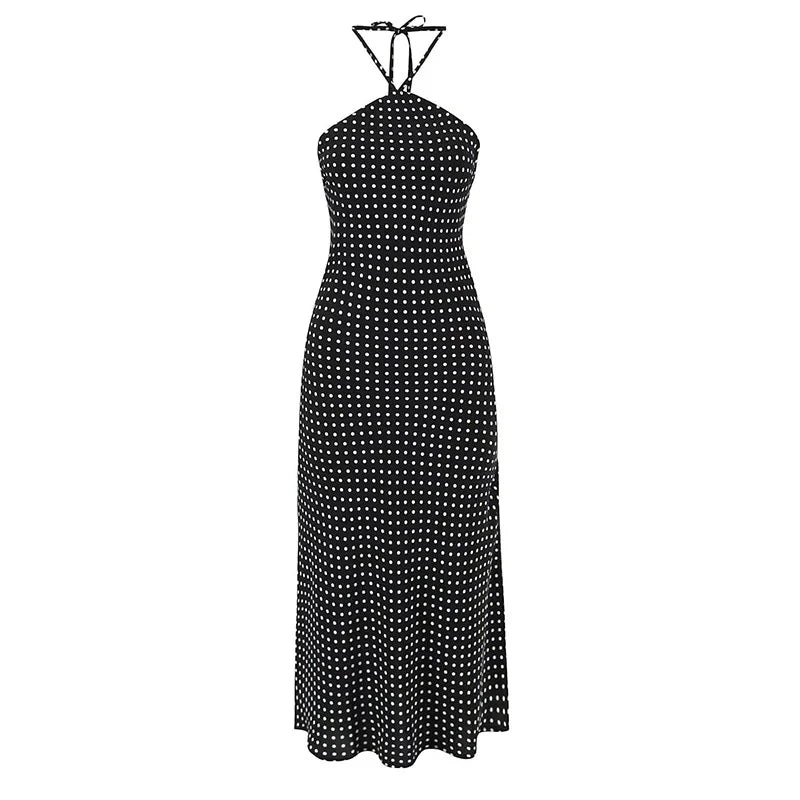 Sexy Backless Halter Polka Dot Dresses For Summer Holiday Pencil Dresses