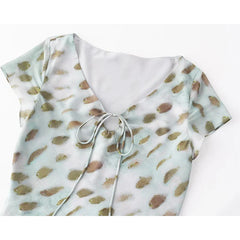 Elegant Girl Short Sleeve V Neck Print A-line Midi Summer Dresses Chic Lady Holiday Robe Party Dress