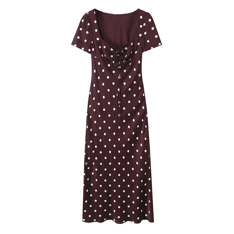 Vintage Elegant Polka Dot Dresses Short Sleeve A-line Midi Summer Dresses