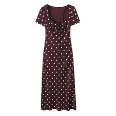 Vintage Elegant Polka Dot Dresses Short Sleeve A-line Midi Summer Dresses