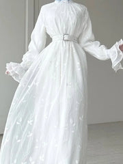 Bell Sleeve White Chiffon Dresses