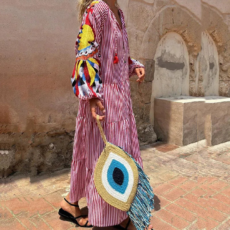V-neck Lantern Sleeves Bohemian Dresses