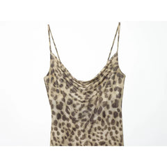 Leopard Print Mesh Sling Sexy Dresses