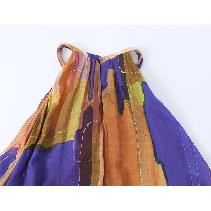 Asymmetrical Hem Print Halter Maxi Dresses