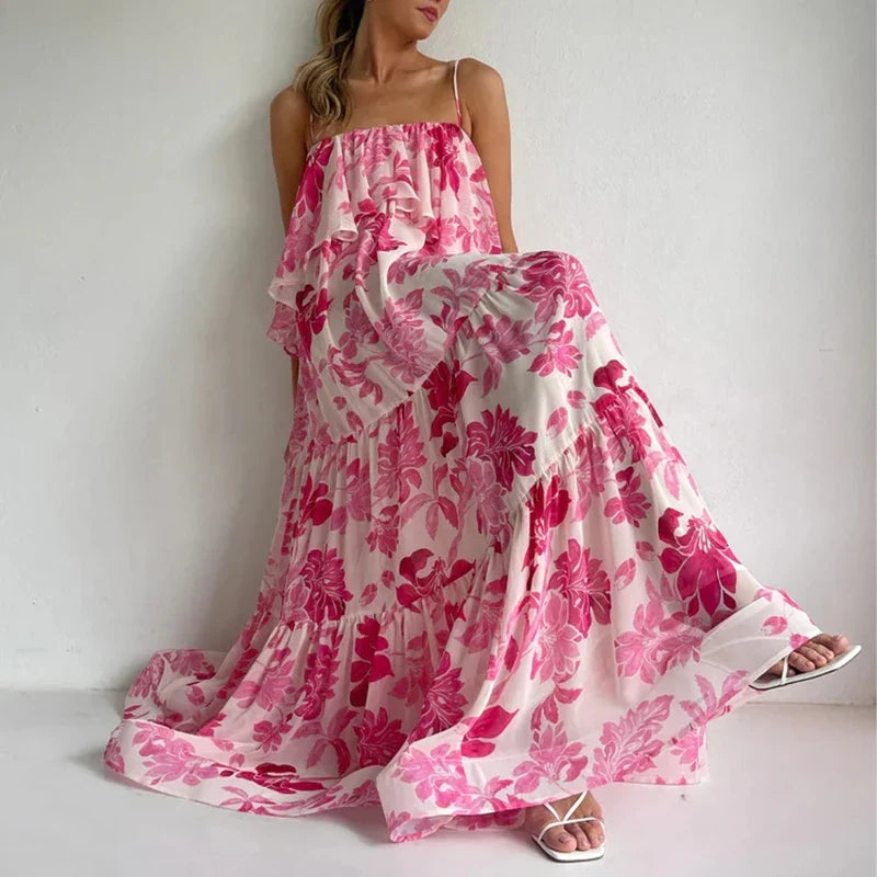 Bright Floral Print Loose Fit Beach Dresses