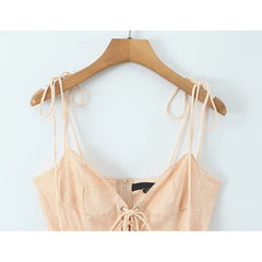 Spice Girls Lace Embroidery Sling Mini Dresses Front Lace Up V Neck Low Waist Summer Sexy Dress
