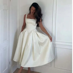 Sexy Elegant Evening Party Dresses Pretty Girl Square Neck Sleeveless A-line Midi Summer Dresses