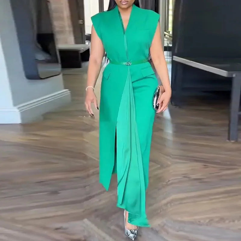 Office Ladies Sleeveless High Waist Casual Dresses