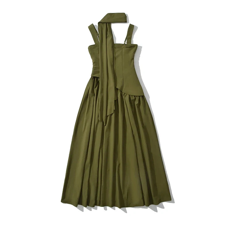Sexy Slit Elegant With Scarf Sling Party Dresses Lace Up Bandage Back Fit And Flare Dresses