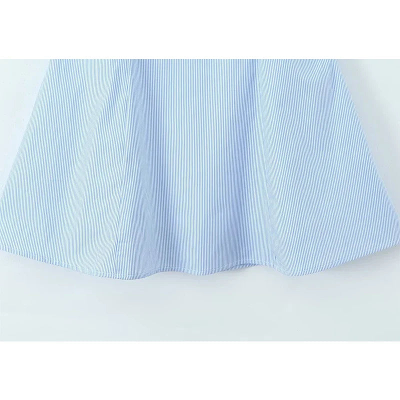 White Lace Trim Pink Blue Striped Halter Mini Dresses