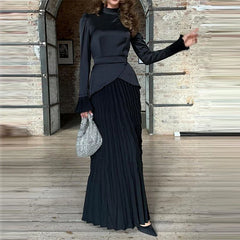 Patchwork Pleated Maxi Dresses