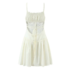 Sexy Girls Backless Bandage Sling Mini Summer Dresses Beige Black A-line Beach Vacation Dresses