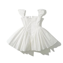 Summer Sexy Fit And Flare White Mini Dresses Short Sleeve Low Waist Elegant Party Dresses