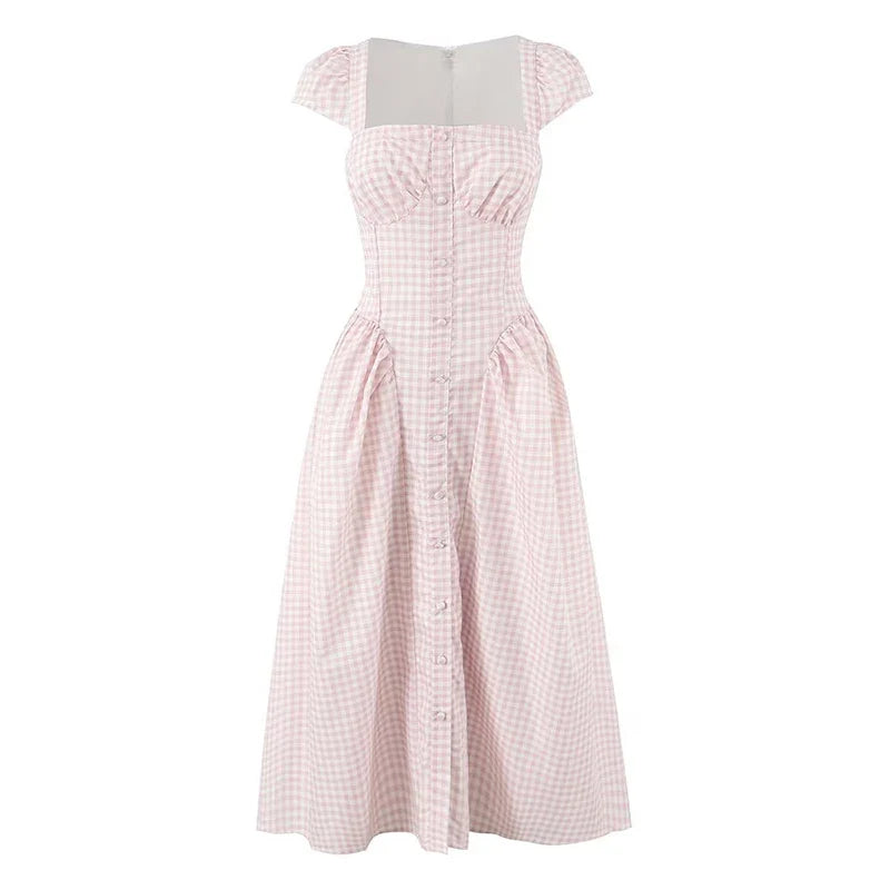 Gentle Elegant Light Pink Plaid Dresses