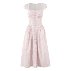 Gentle Elegant Light Pink Plaid Dresses