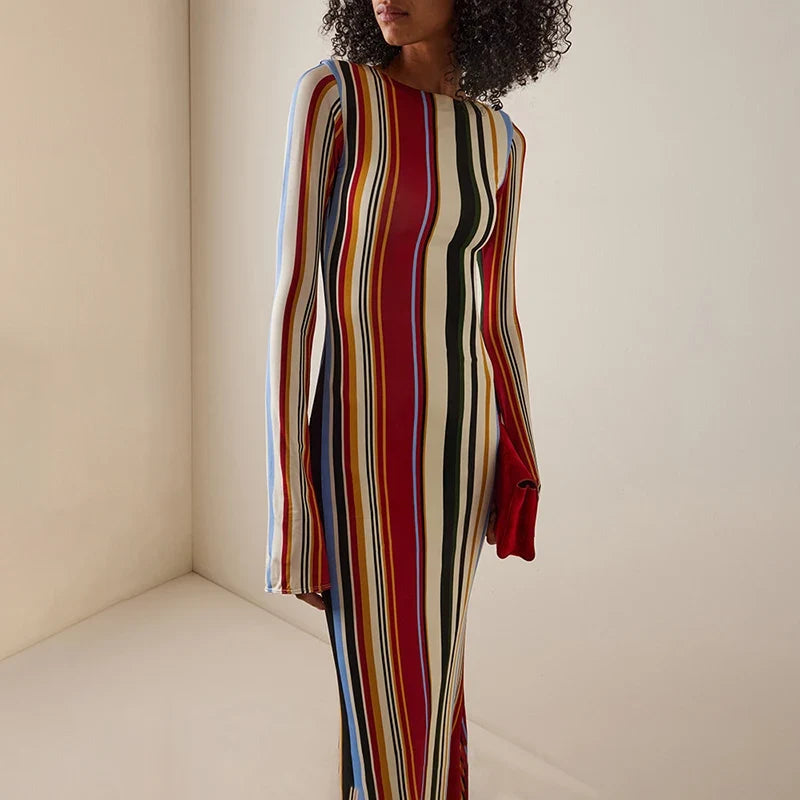 Female O Neck Long Sleeved Hem Party Dresses