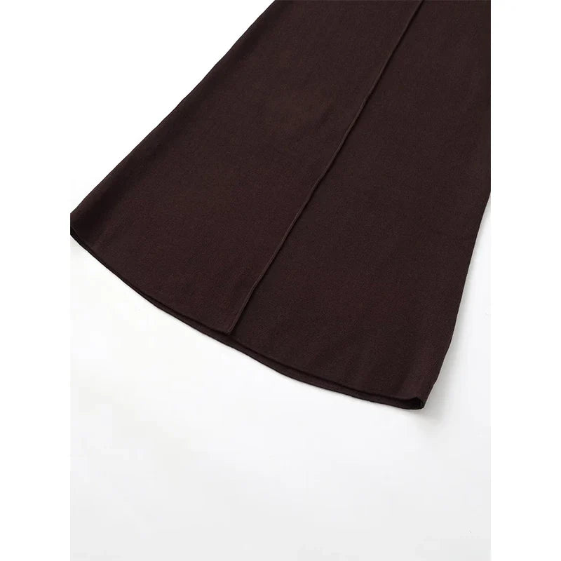 Brown Knit A-line Midi Dresses