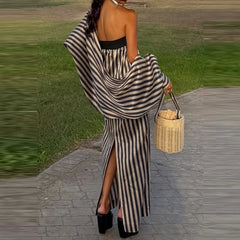 Striped Satin Spring Summer Dresses