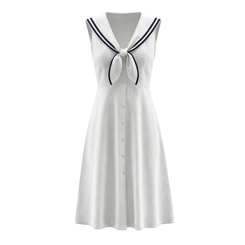 French Retro Sailor Collar Elegant White Dresses