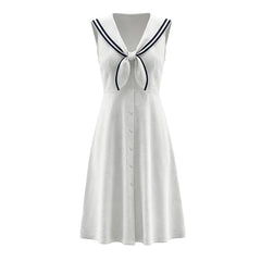 French Retro Sailor Collar Elegant White Dresses