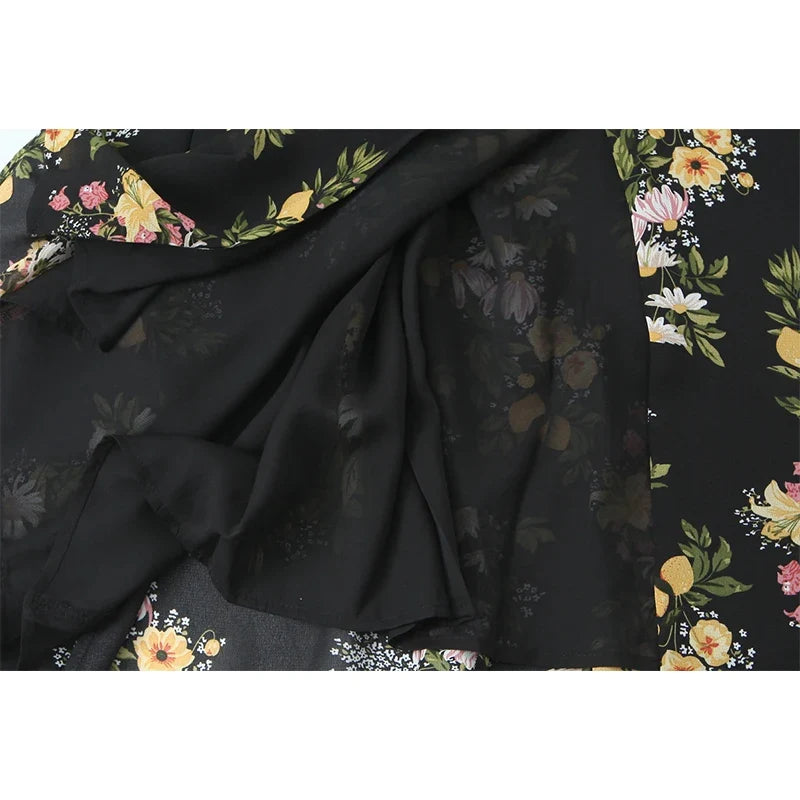 French Style Floral Print Sexy Slits Sling Dresses