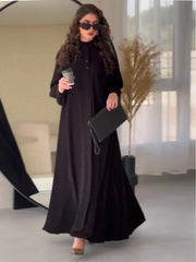 Fashionably Simple Stand Up Collar Long Sleeved Loose Hem Dresses