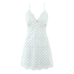 Romantic Girls Lace Trim Floral Print Satin Sling Mini Dresses