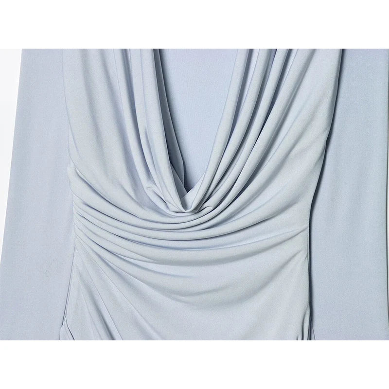 Light Blue With Sash Draped Mini Dresses